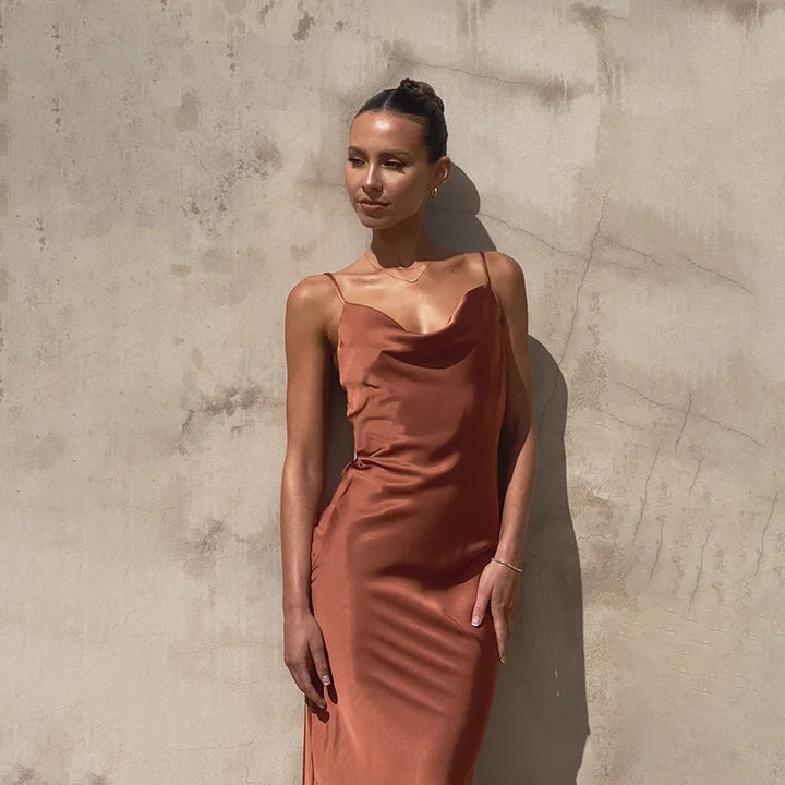 Women’s Cowl Neck Maxi Dress with Open Back
