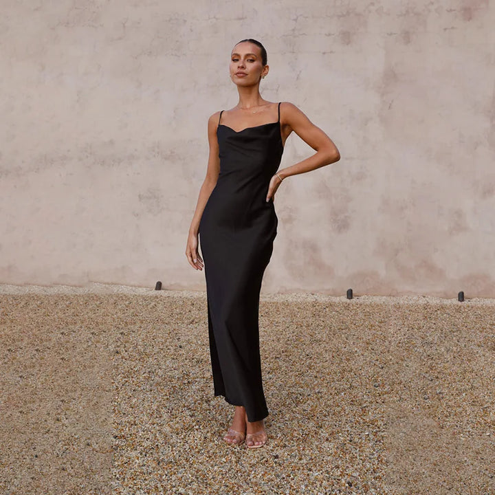 Women’s Cowl Neck Maxi Dress with Open Back