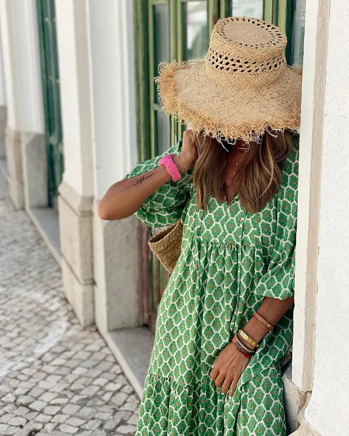 Women’s V-Neck Tiered Maxi Dress with Puff Sleeves