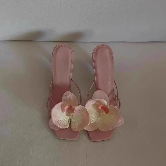 Women’s Orchid Flower Mules with Square Toe