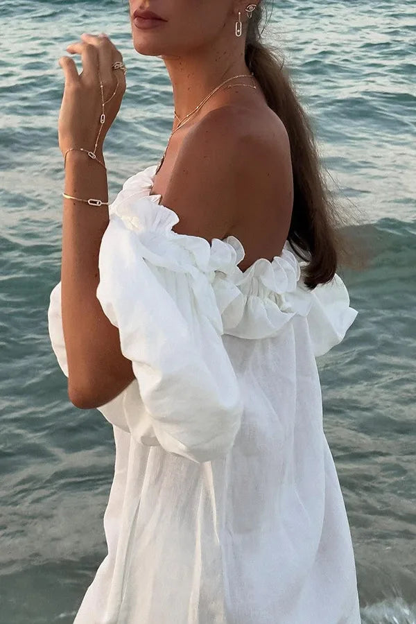 Women’s Off-Shoulder Ruffle Maxi Dress with Side Split