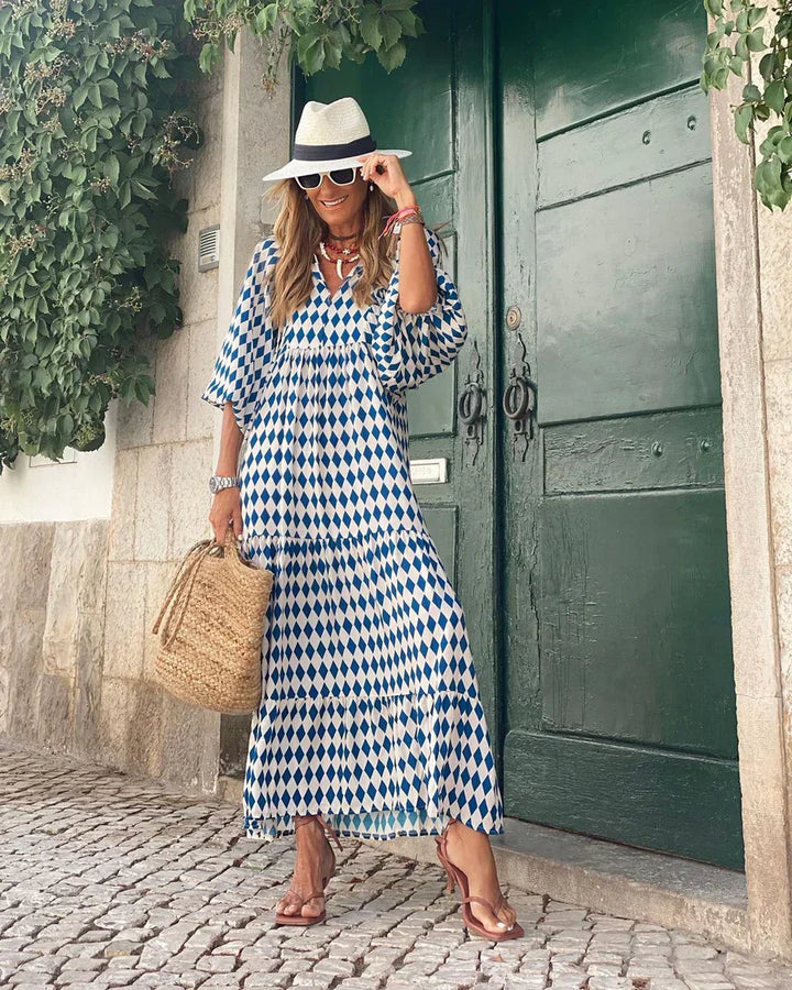 Women’s V-Neck Tiered Maxi Dress with Puff Sleeves