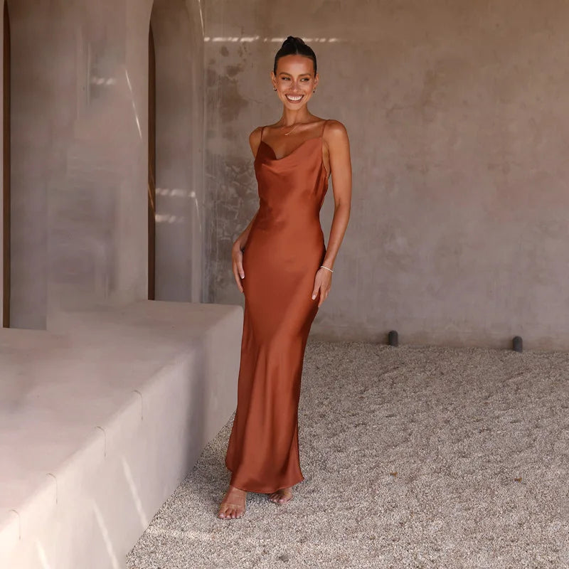 Women’s Cowl Neck Maxi Dress with Open Back
