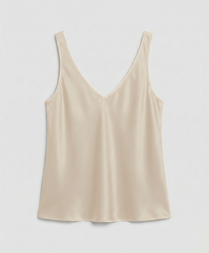 Women's Satin Camisole Top with V-Neckline and Wide Straps