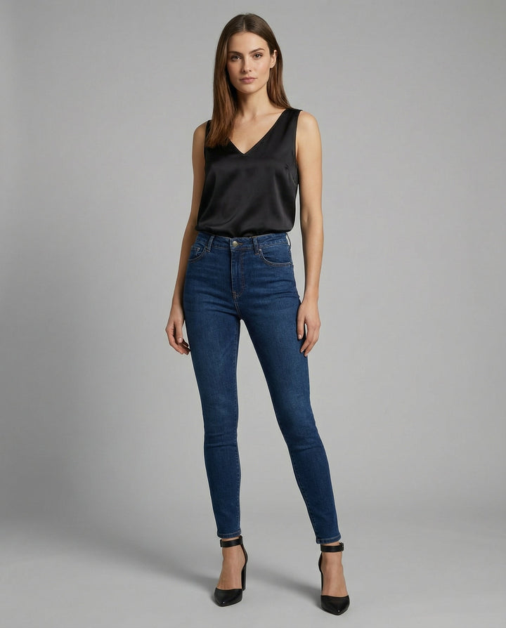 Women's Satin Camisole Top with V-Neckline and Wide Straps