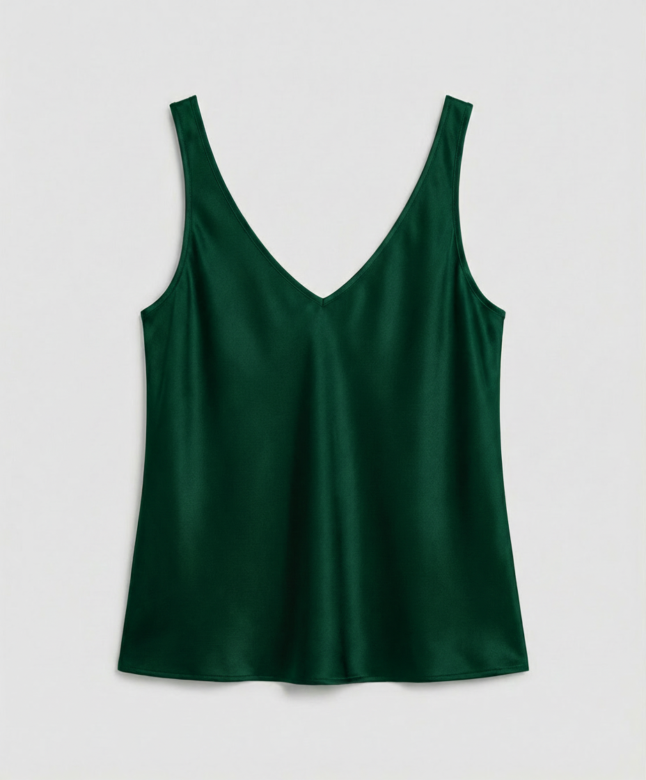 Women's Satin Camisole Top with V-Neckline and Wide Straps