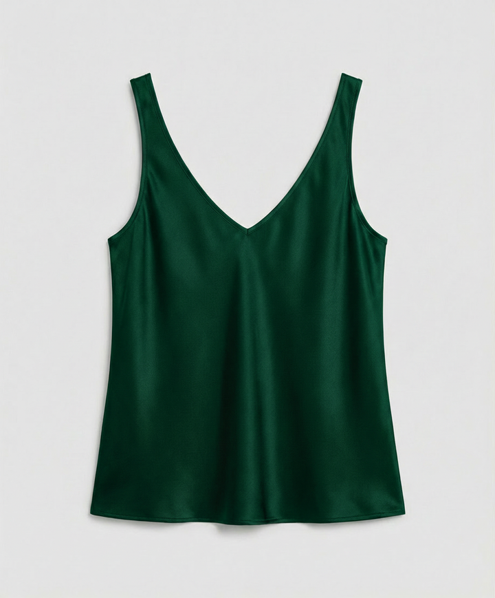 Women's Satin Camisole Top with V-Neckline and Wide Straps