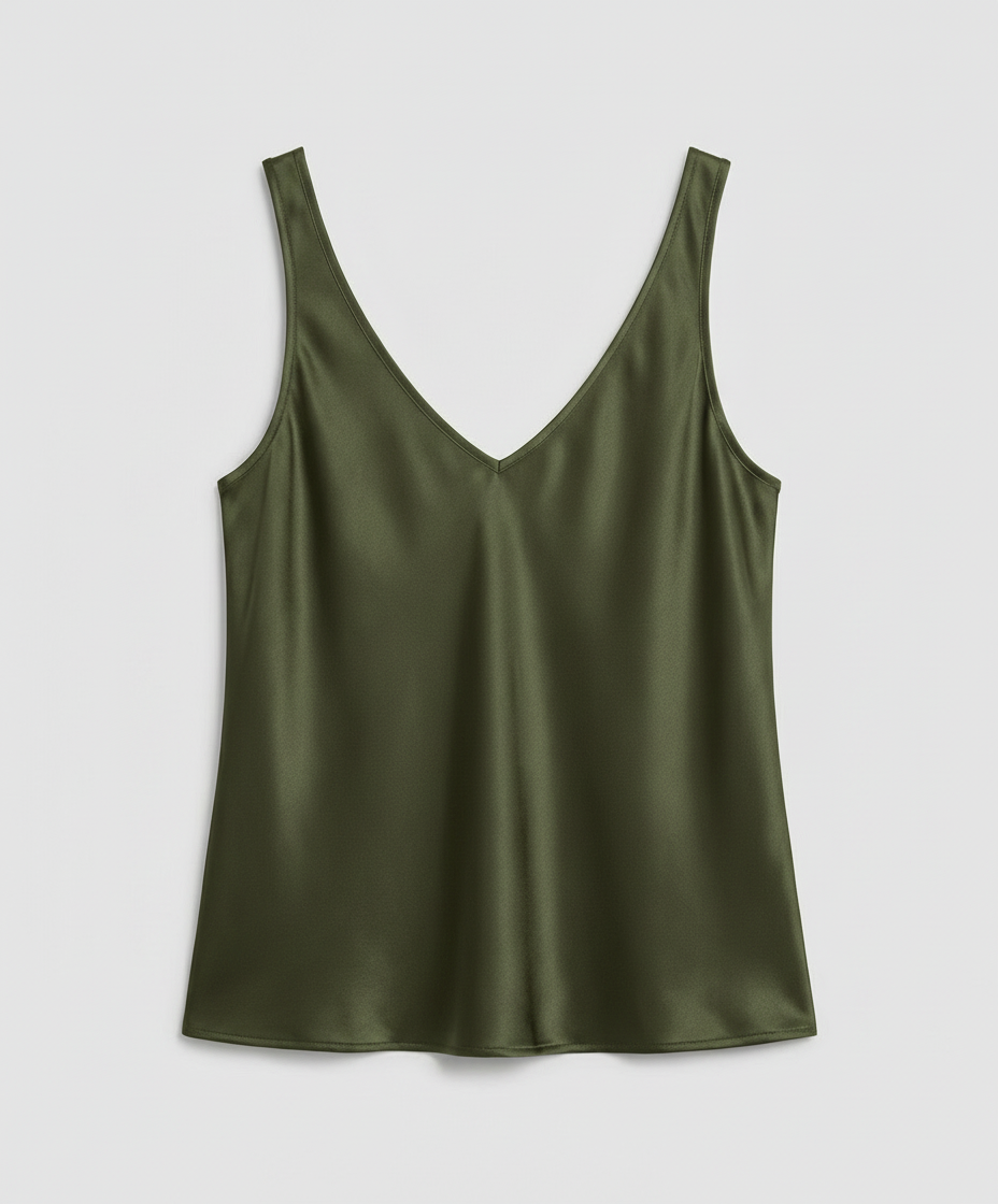 Women's Satin Camisole Top with V-Neckline and Wide Straps