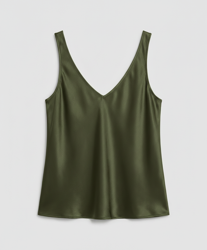 Women's Satin Camisole Top with V-Neckline and Wide Straps