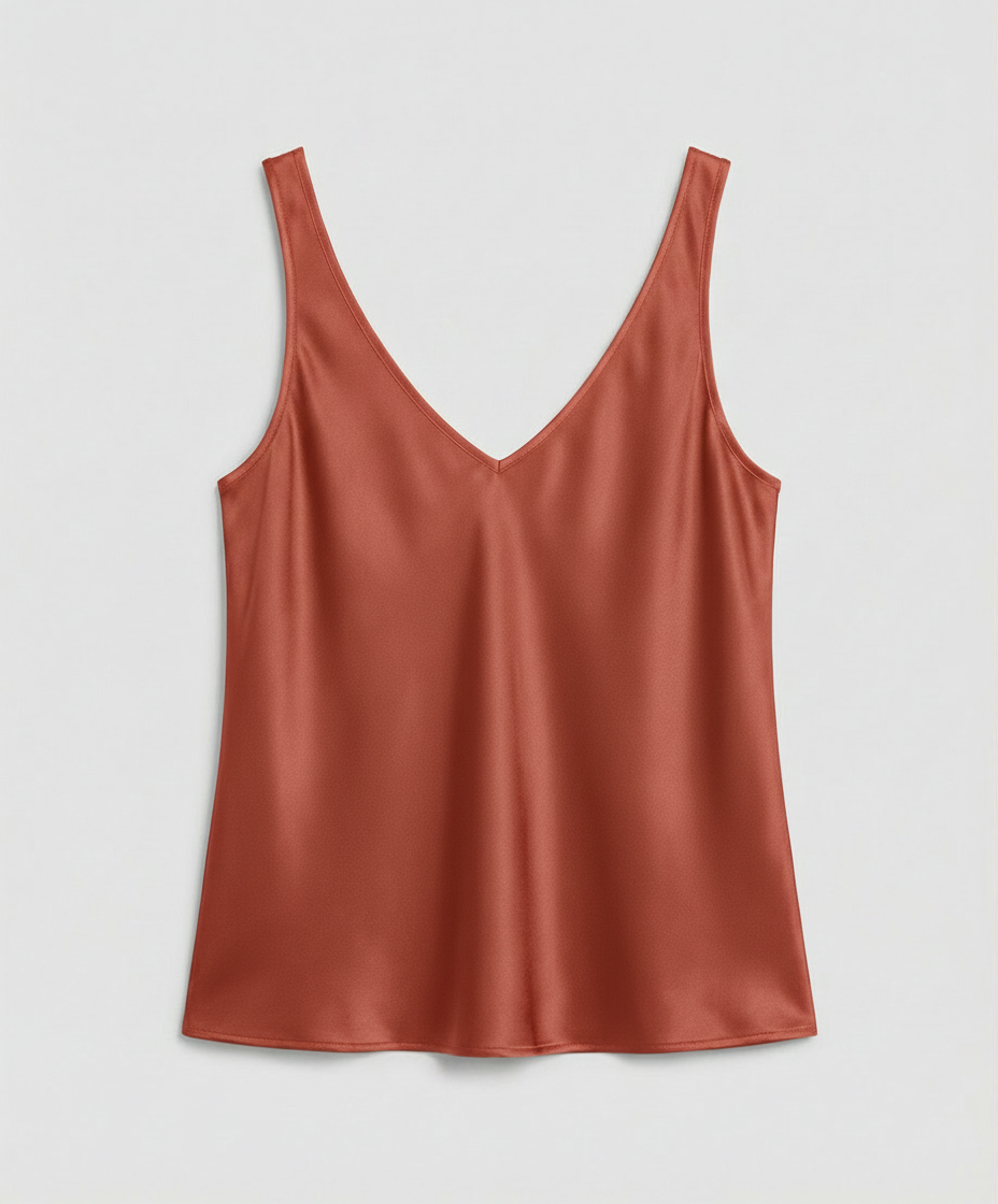 Women's Satin Camisole Top with V-Neckline and Wide Straps