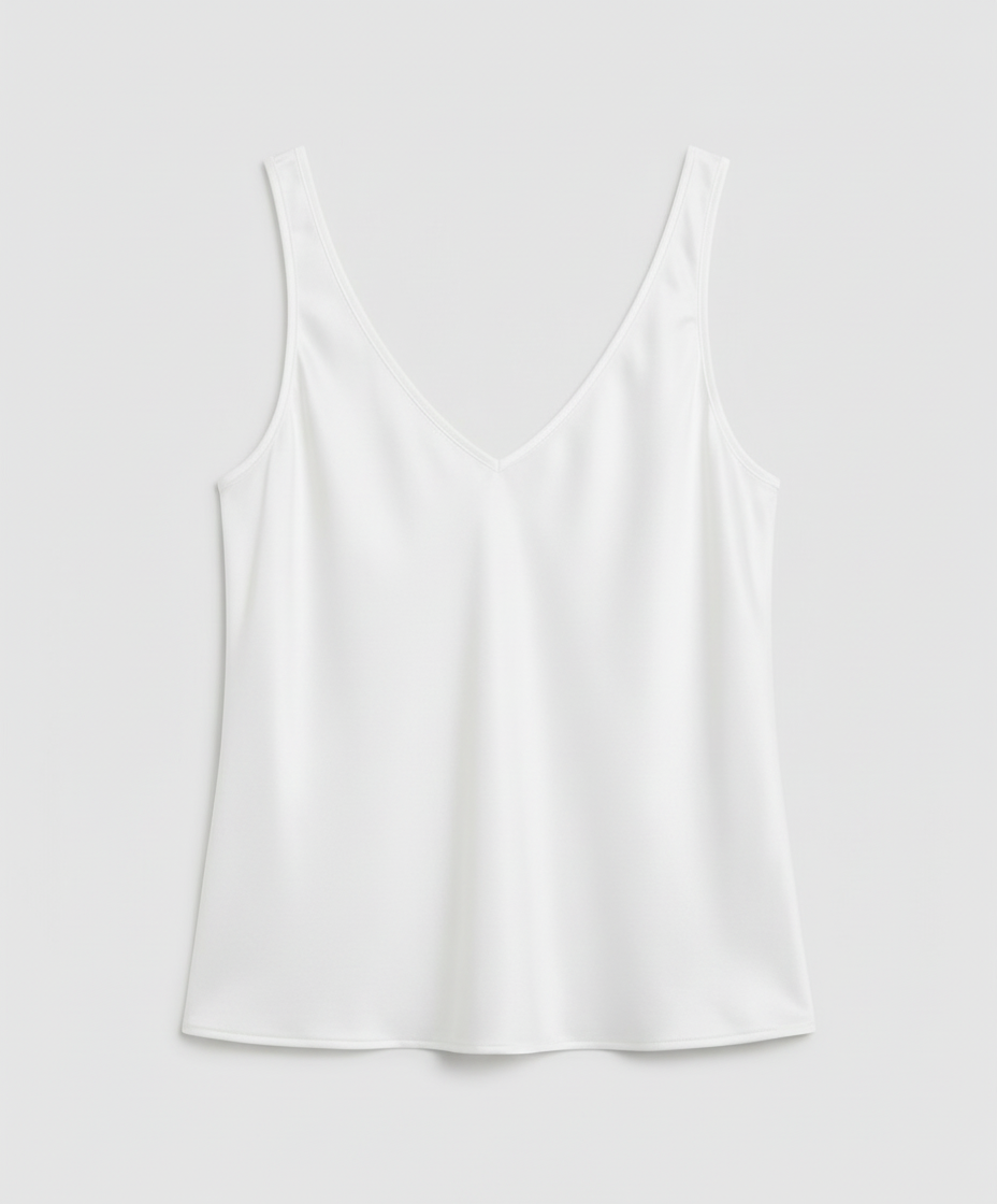 Women's Satin Camisole Top with V-Neckline and Wide Straps