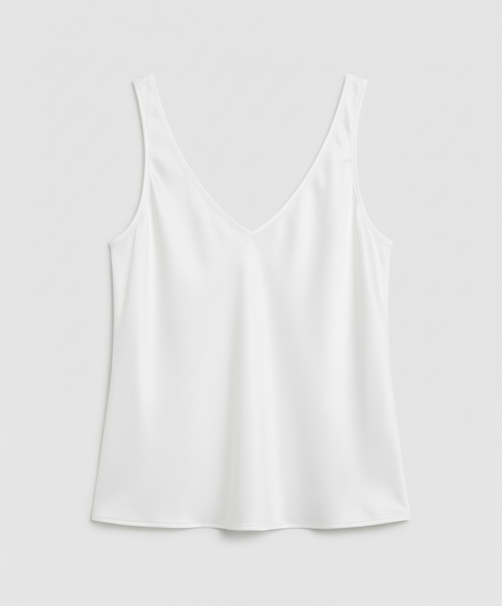 Women's Satin Camisole Top with V-Neckline and Wide Straps