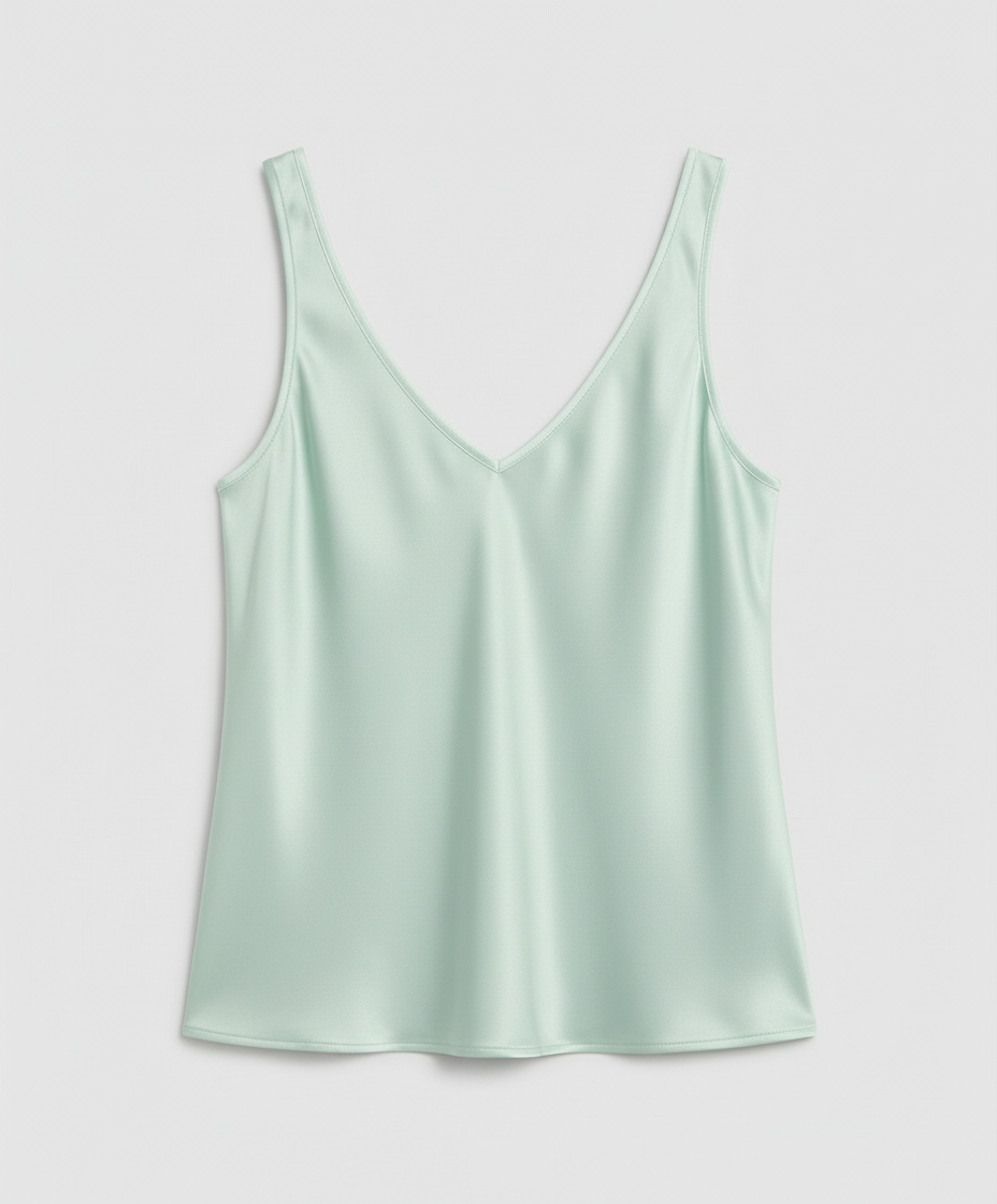 Women's Satin Camisole Top with V-Neckline and Wide Straps