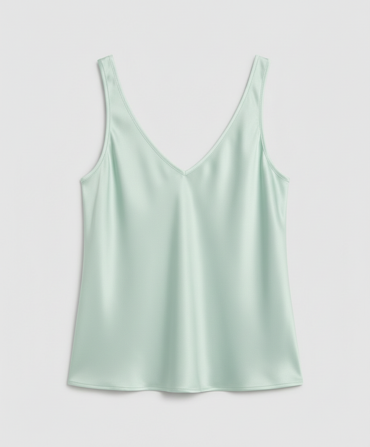 Women's Satin Camisole Top with V-Neckline and Wide Straps