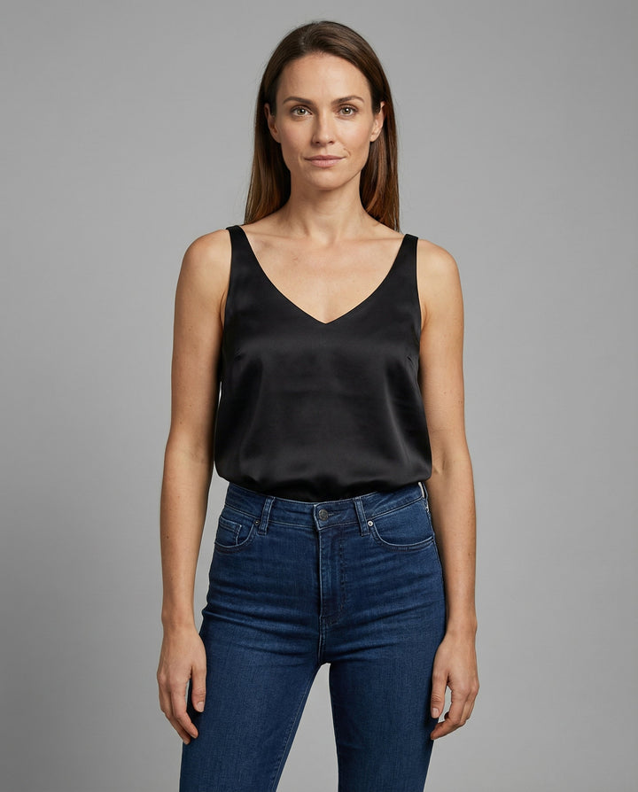 Women's Satin Camisole Top with V-Neckline and Wide Straps