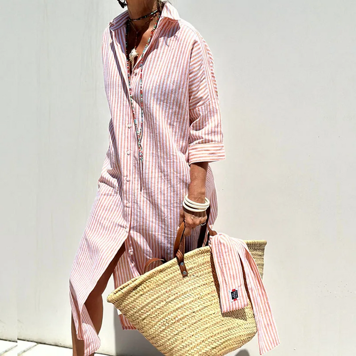 Striped Midi Shirt Dress for Women