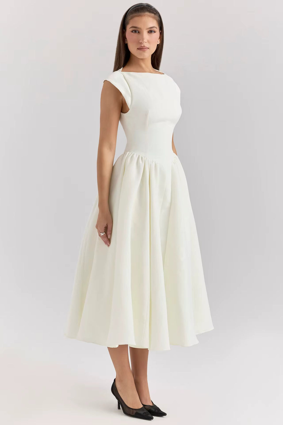 Women's Structured Cap Sleeve Midi Occasion Dress