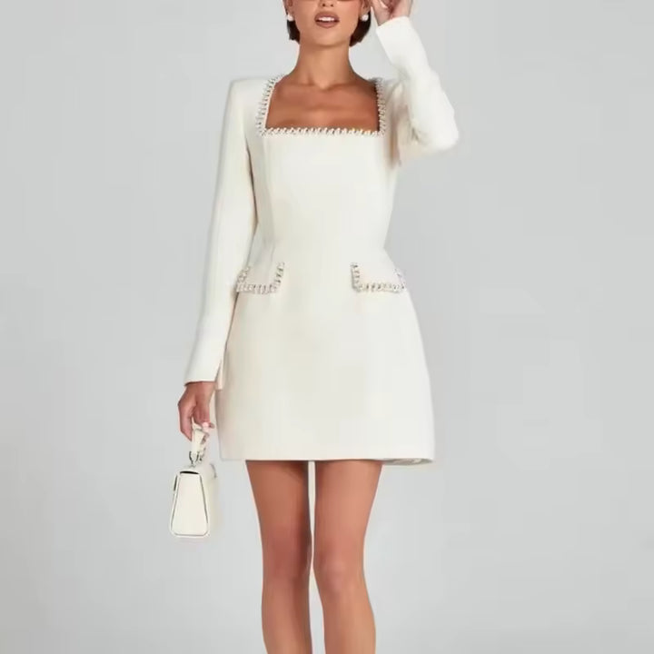 Women’s Square-Neck Mini Dress with Long Sleeves