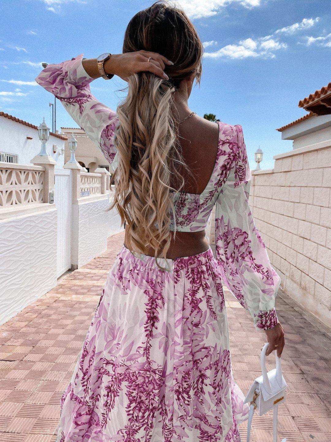 V-Neck Maxi Dress with Waist Cut-Outs and Tiered Skirt