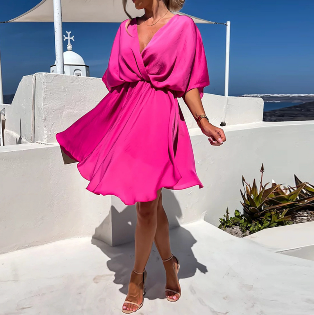 Women’s V-neck Wrap Mini Dress with Flutter Sleeves