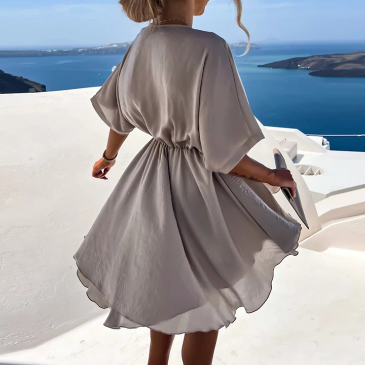 Women’s V-neck Wrap Mini Dress with Flutter Sleeves