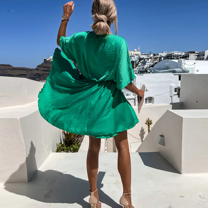 Women’s V-neck Wrap Mini Dress with Flutter Sleeves