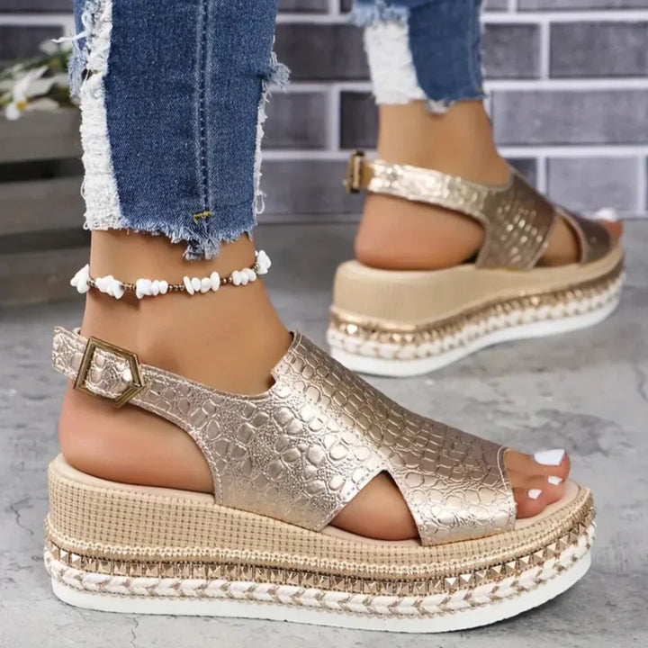Women’s Metallic Platform Buckle Slingback Sandals