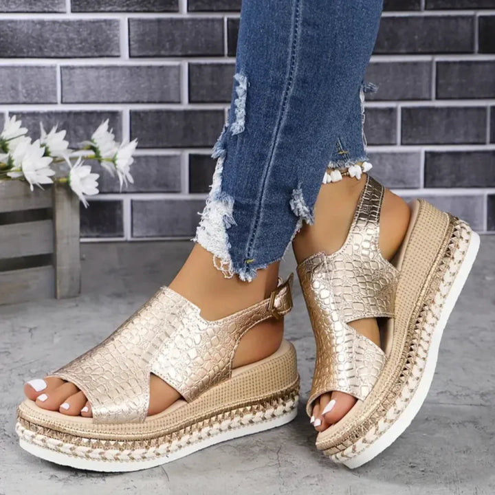 Women’s Metallic Platform Buckle Slingback Sandals