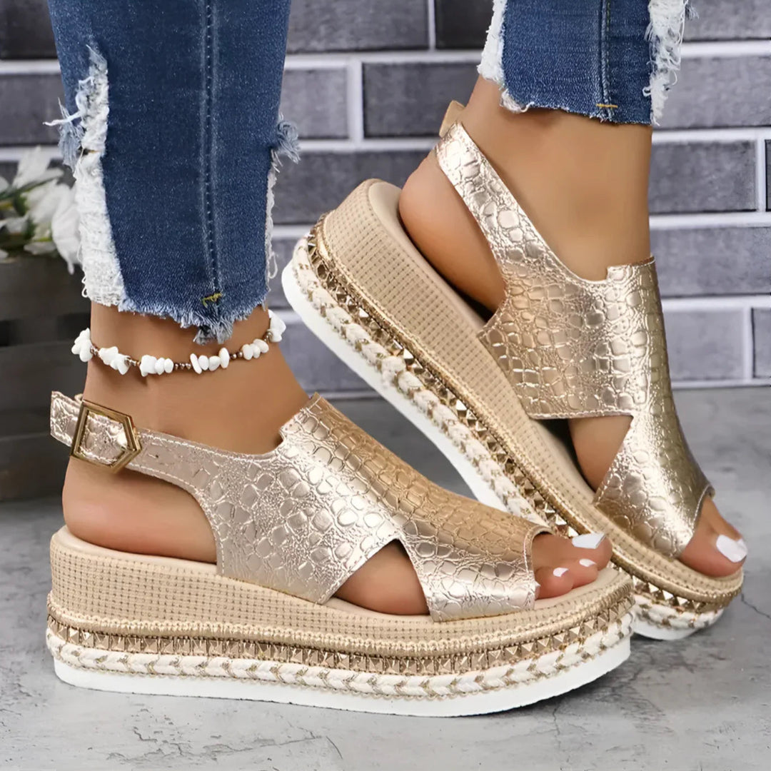 Women’s Metallic Platform Buckle Slingback Sandals