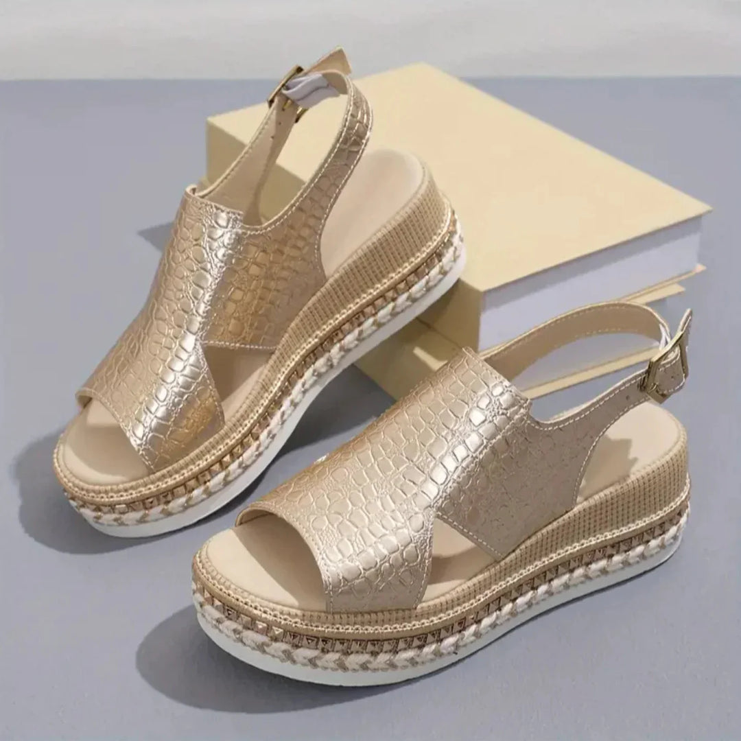 Women’s Metallic Platform Buckle Slingback Sandals