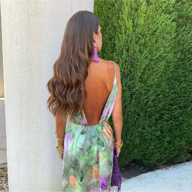 Women’s Floral Backless Maxi Dress with Wrap Option