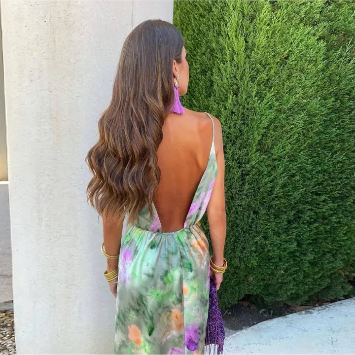 Women’s Floral Backless Maxi Dress with Wrap Option