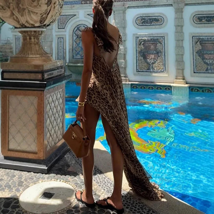 Women’s Leopard Print Two Piece Set with Maxi Overlay