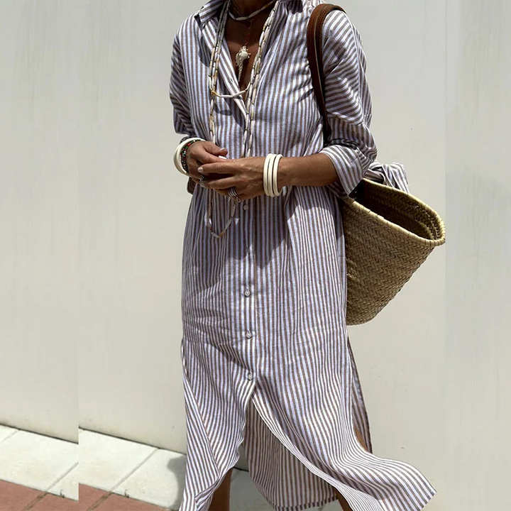 Striped Midi Shirt Dress for Women
