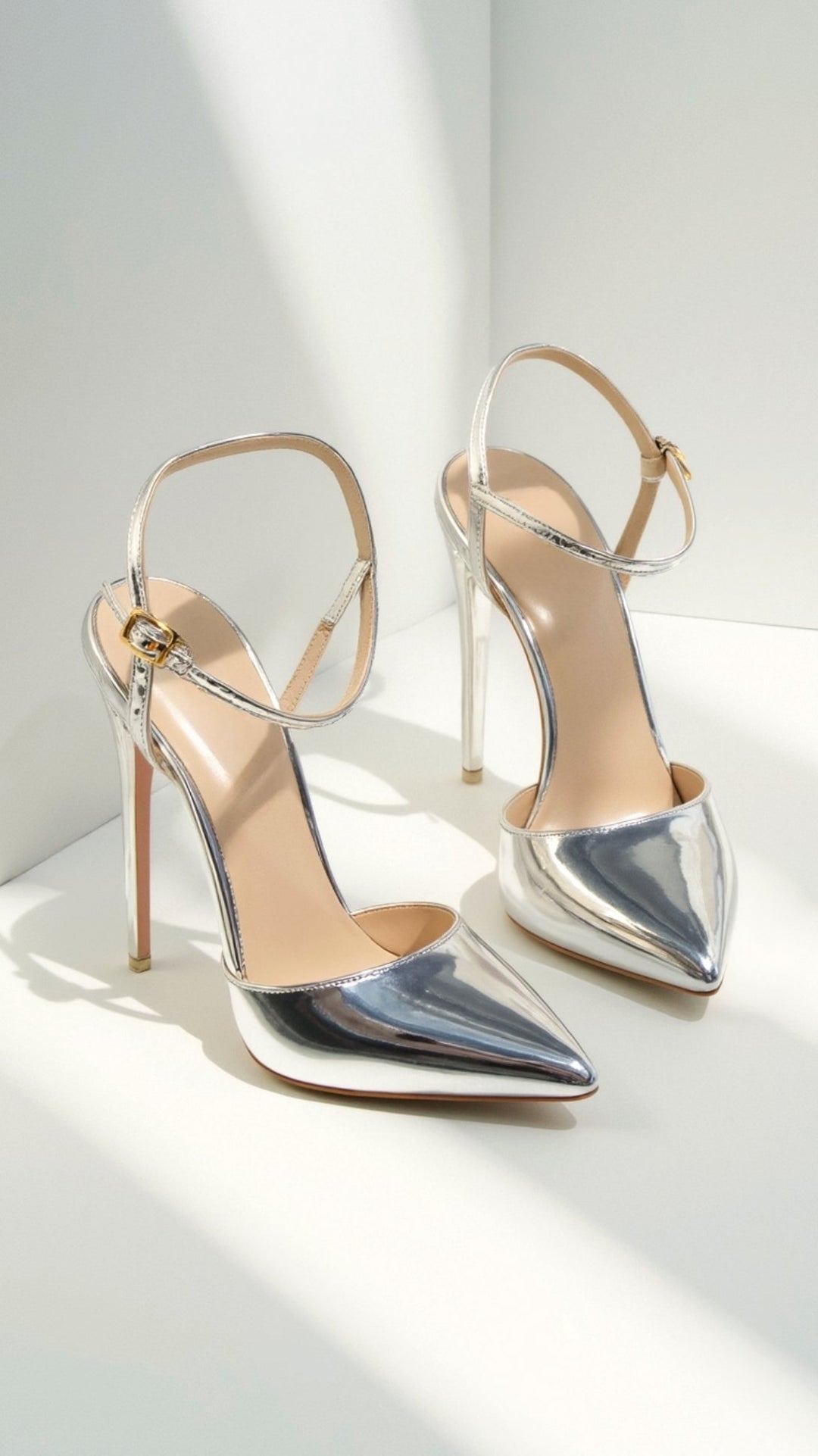 Women's Metallic Stilettos Heels Pointed-Toe with Ankle-Strap