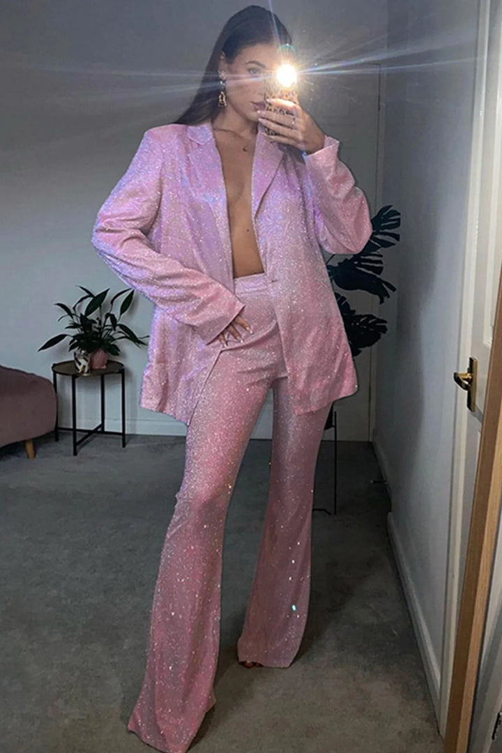 Women’s Sequin Blazer Three-Piece Set with Pants