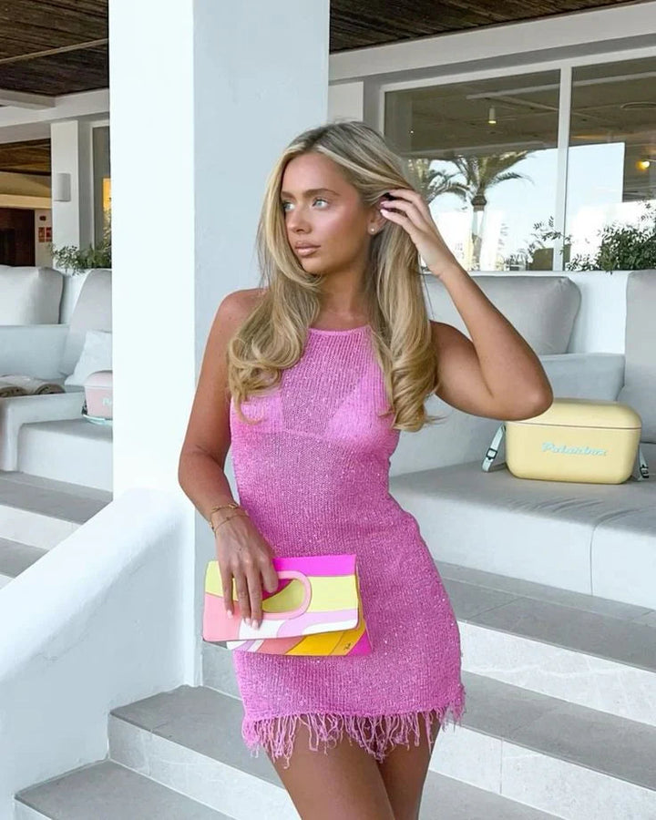 Women’s Sequin Mini Cocktail Dress with Fringe Hem