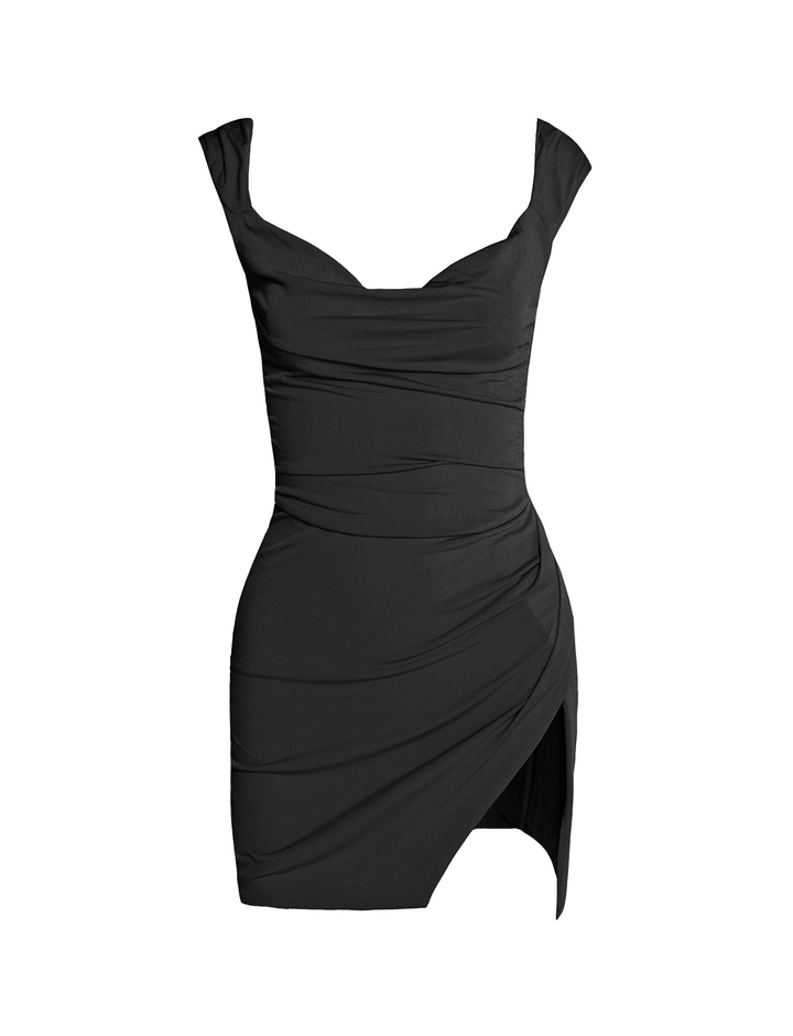 Women’s Ruched Backless Mini Dress with Side Slit