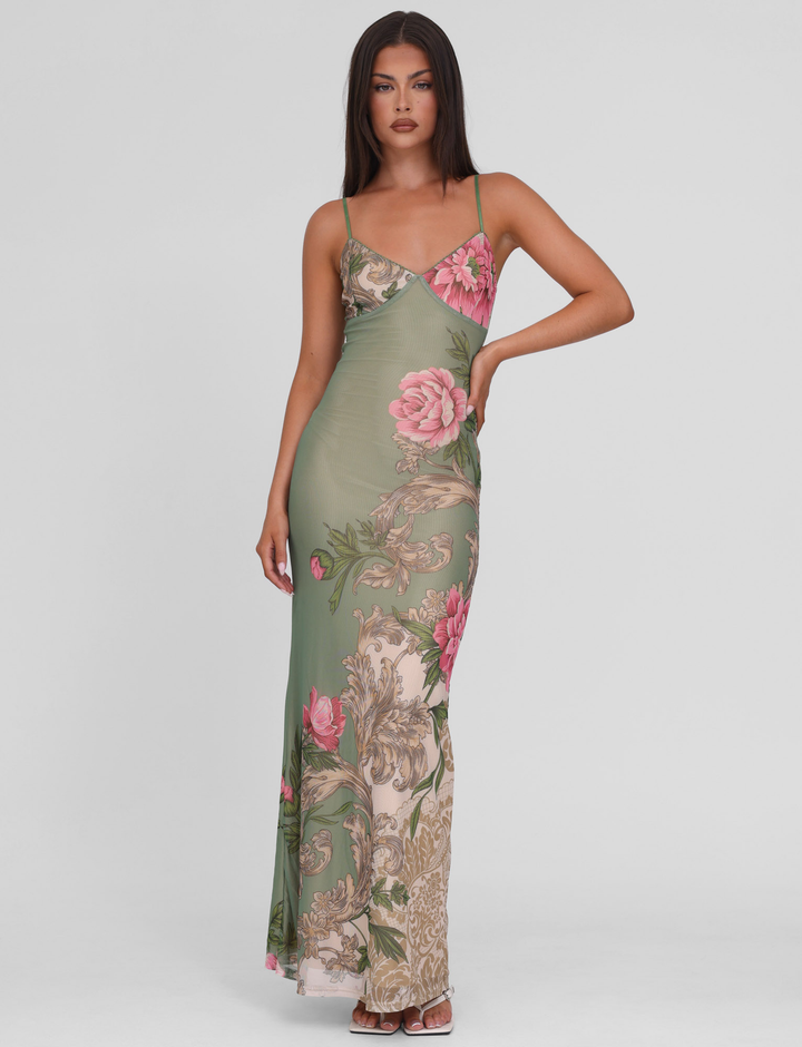 Women’s Floral Maxi Dress with V-Neck