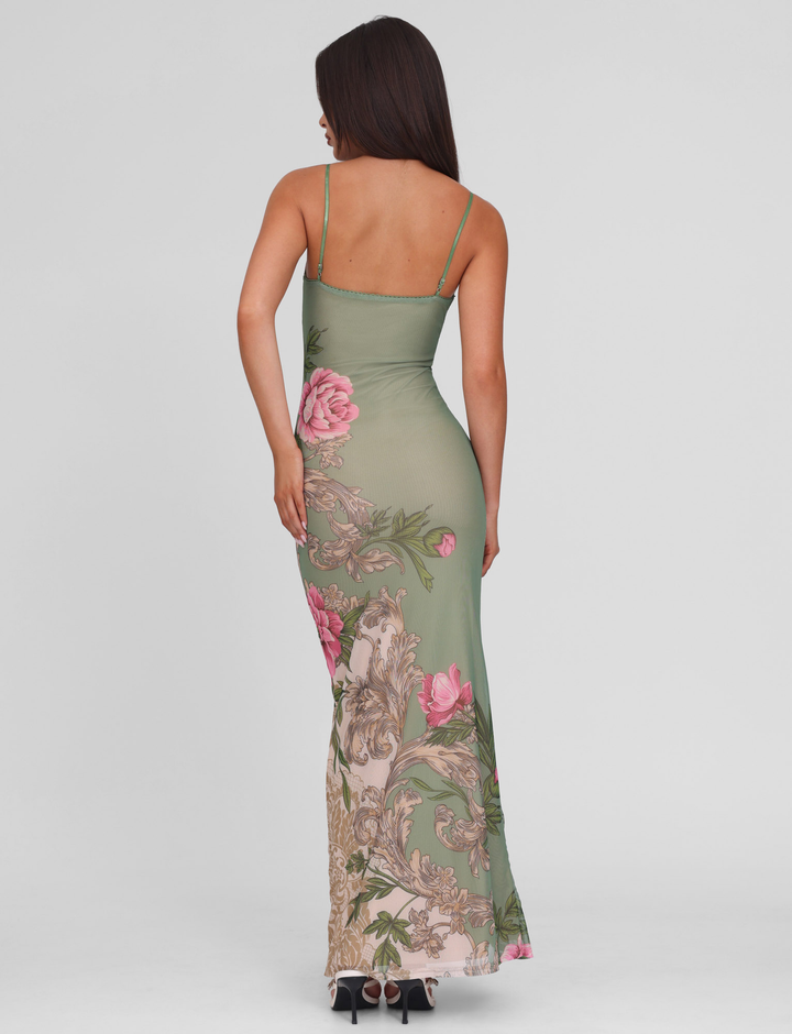 Women’s Floral Maxi Dress with V-Neck