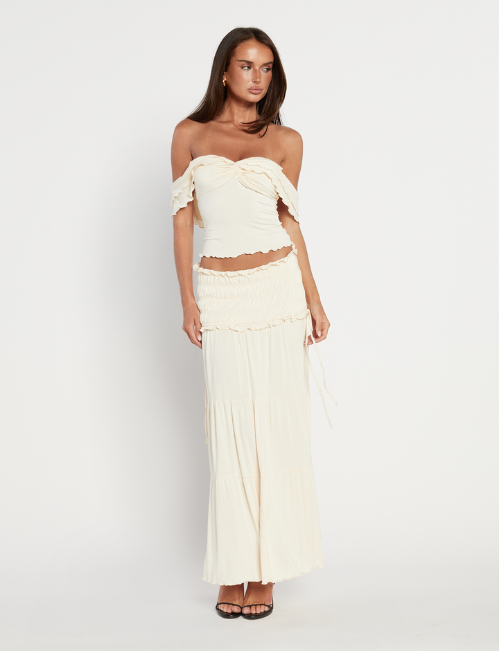 Women’s Off-Shoulder Ruffle Two-Piece Set with Maxi Skirt