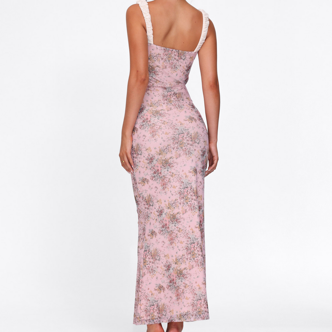 Women’s Floral Bustier Bodycon Maxi Dress with V-neck