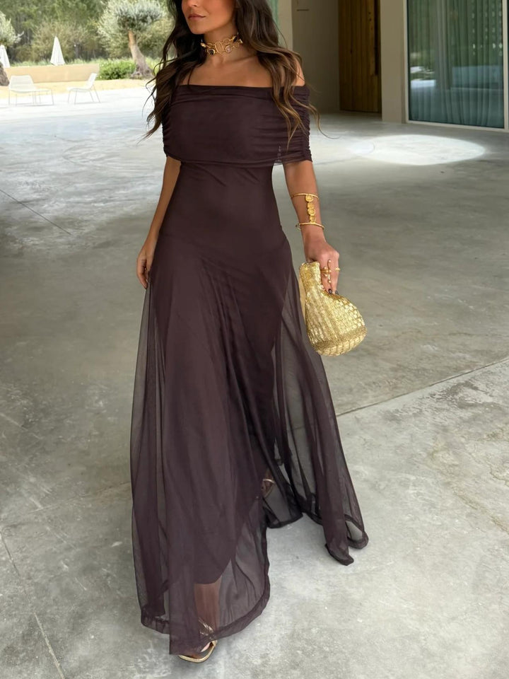 Women’s Off-Shoulder Maxi Dress with Draped Bodice