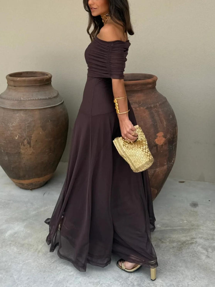 Women’s Off-Shoulder Maxi Dress with Draped Bodice