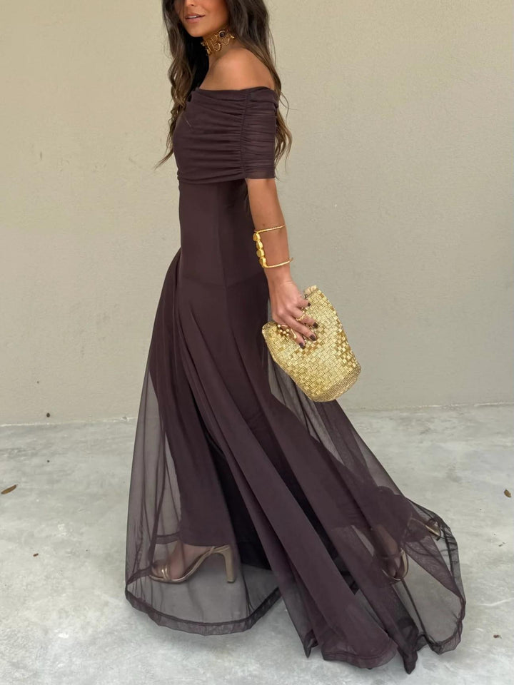 Women’s Off-Shoulder Maxi Dress with Draped Bodice
