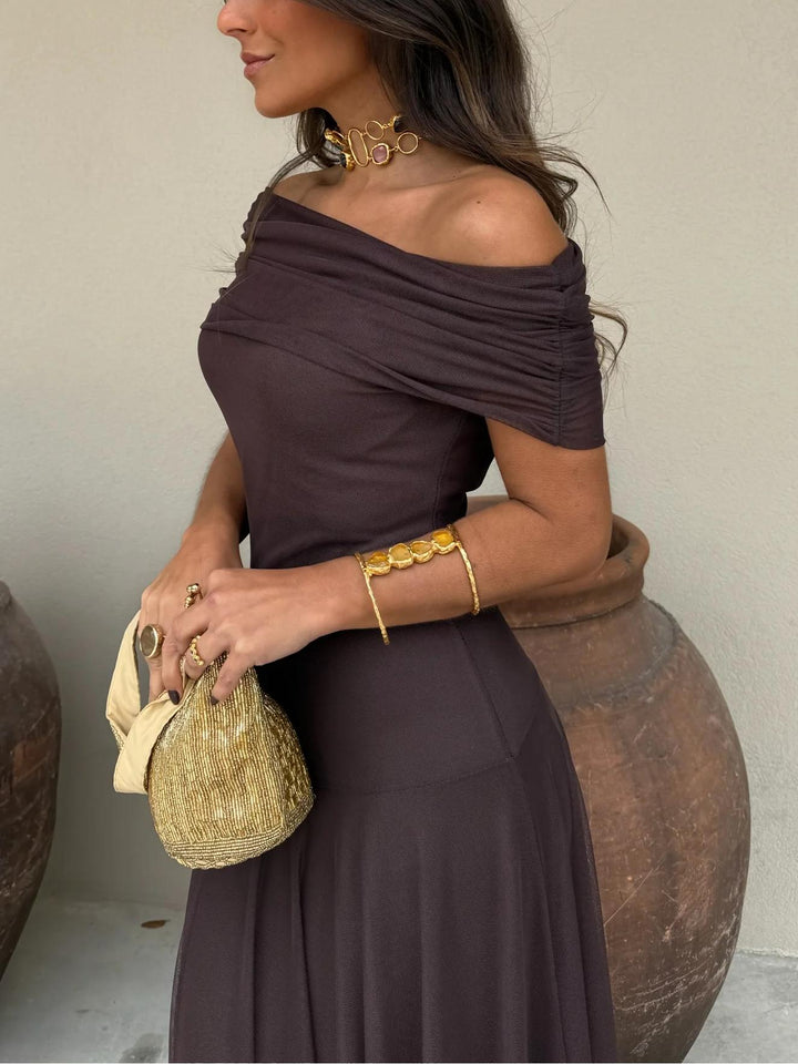Women’s Off-Shoulder Maxi Dress with Draped Bodice