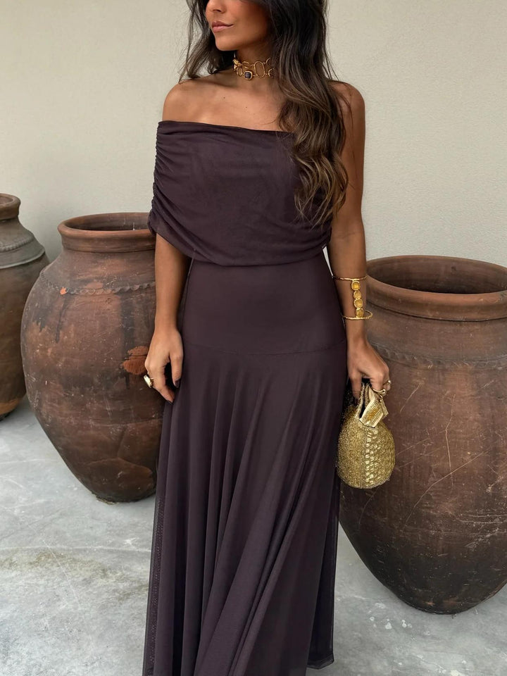 Women’s Off-Shoulder Maxi Dress with Draped Bodice