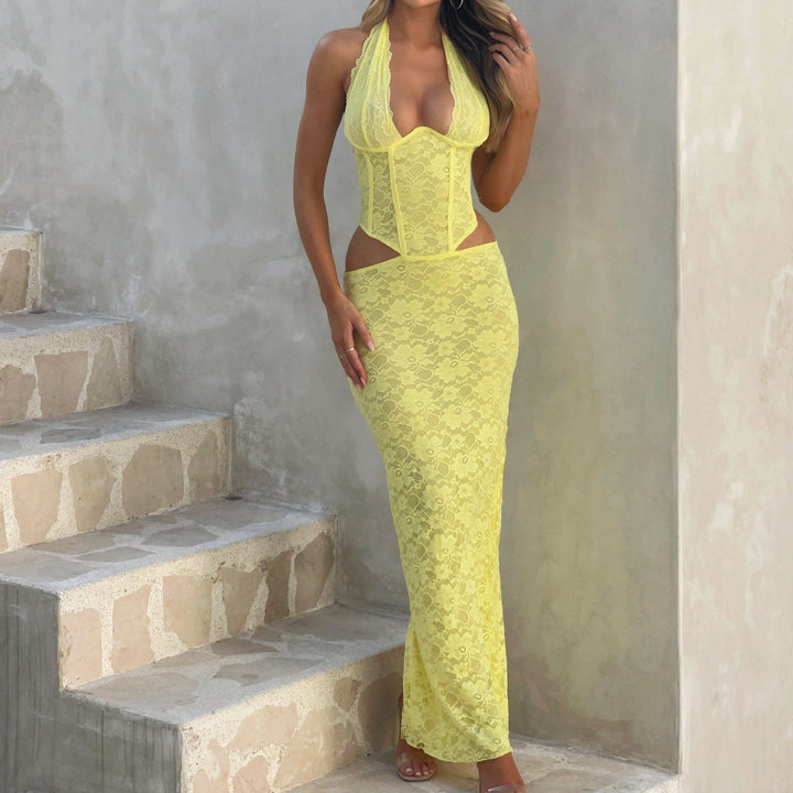 Women’s Halter Corset Lace Maxi Dress