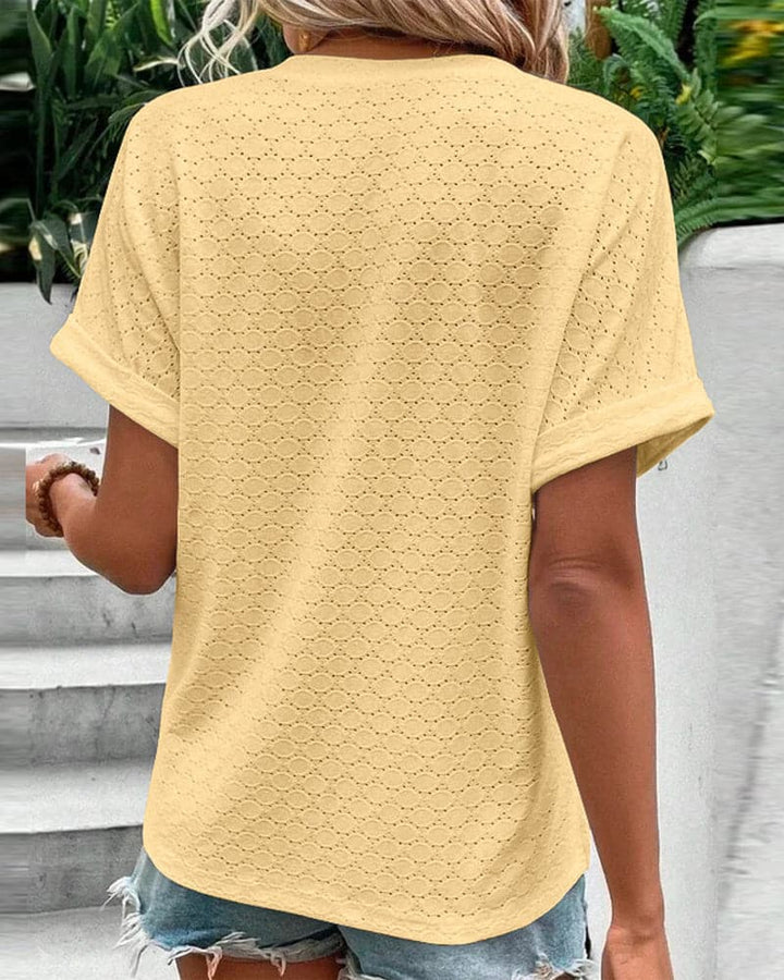 Women’s V-neck Button Front Blouse with Short Sleeves