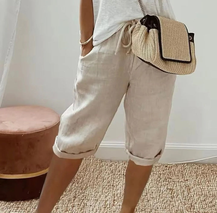Women’s Linen Relaxed Drawstring Bermuda Shorts with Pockets